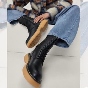 NEW IN BOX Nasty Gal Black Contrast Sole Lace Up Vegan Combat Boots